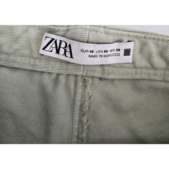 Zara Womens Shorts 8 Mint Green High Waisted Gold Button Military Sailor Cotton - Picture 4 of 8